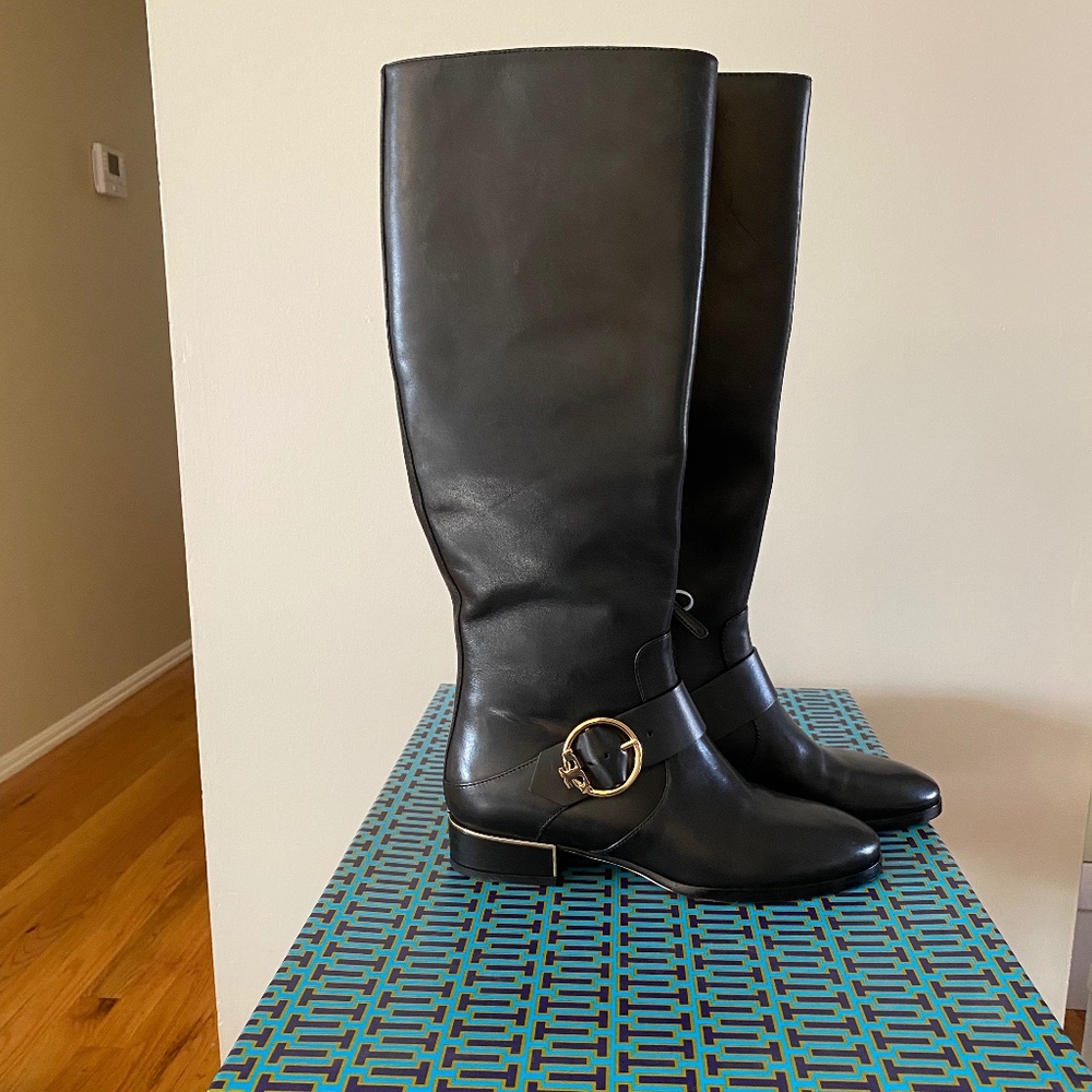 NWB Tory Burch Sofia Black Leather Riding Boots - Size 6.5